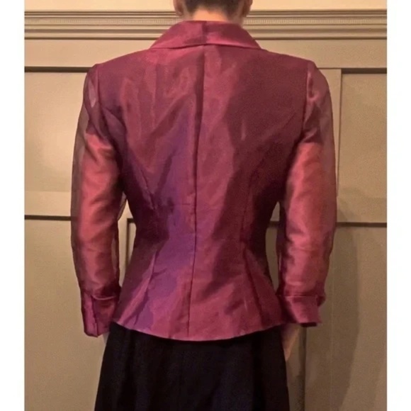 Alex Evenings Fuchsia Formal Evening Blazer Jacket Metallic Sheer Size Small - Picture 4 of 11